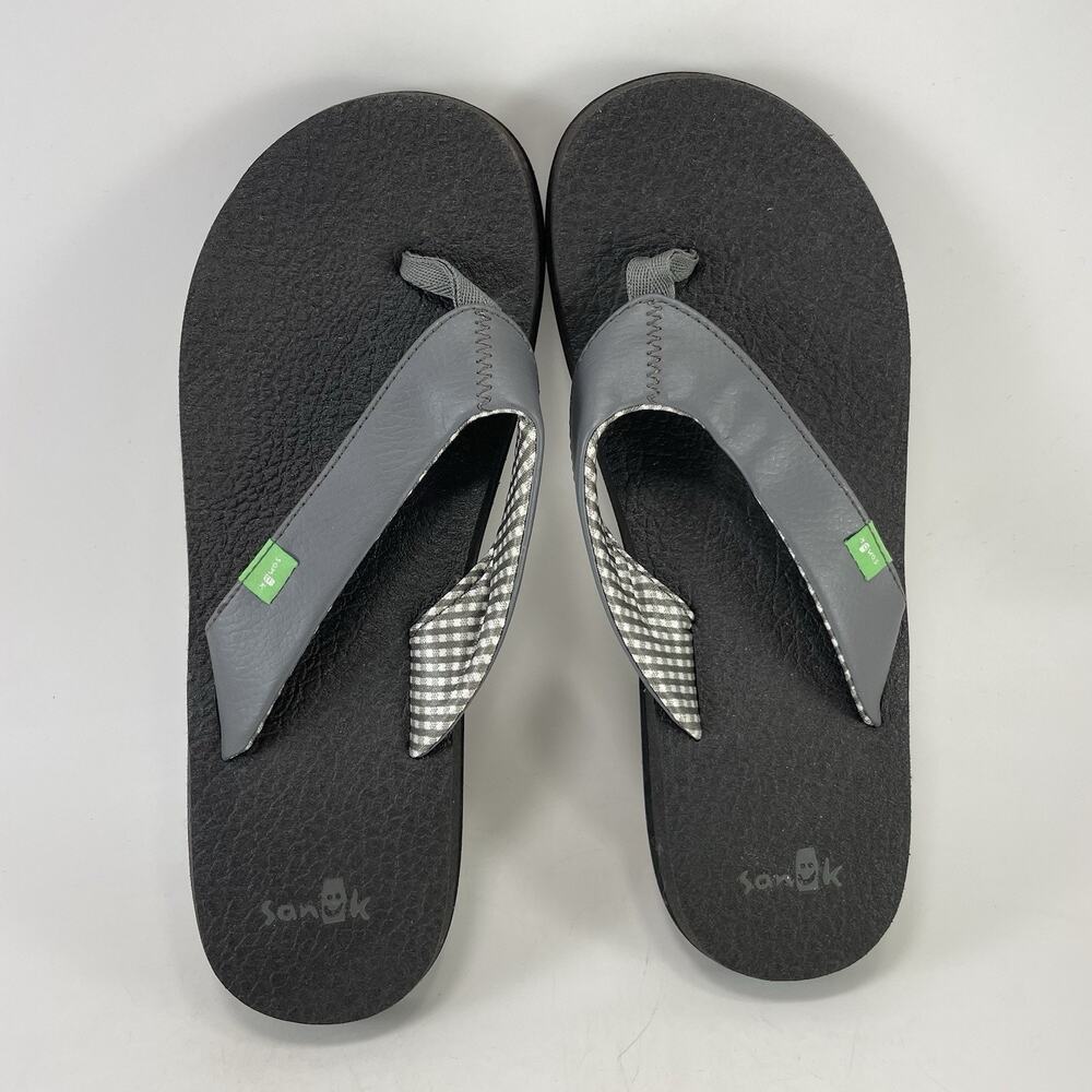 Sanuk Beer Cozy Grey Fabric Thong Sandals Womens Size 8 Yoga Mat Flip Flops - Picture 5 of 11